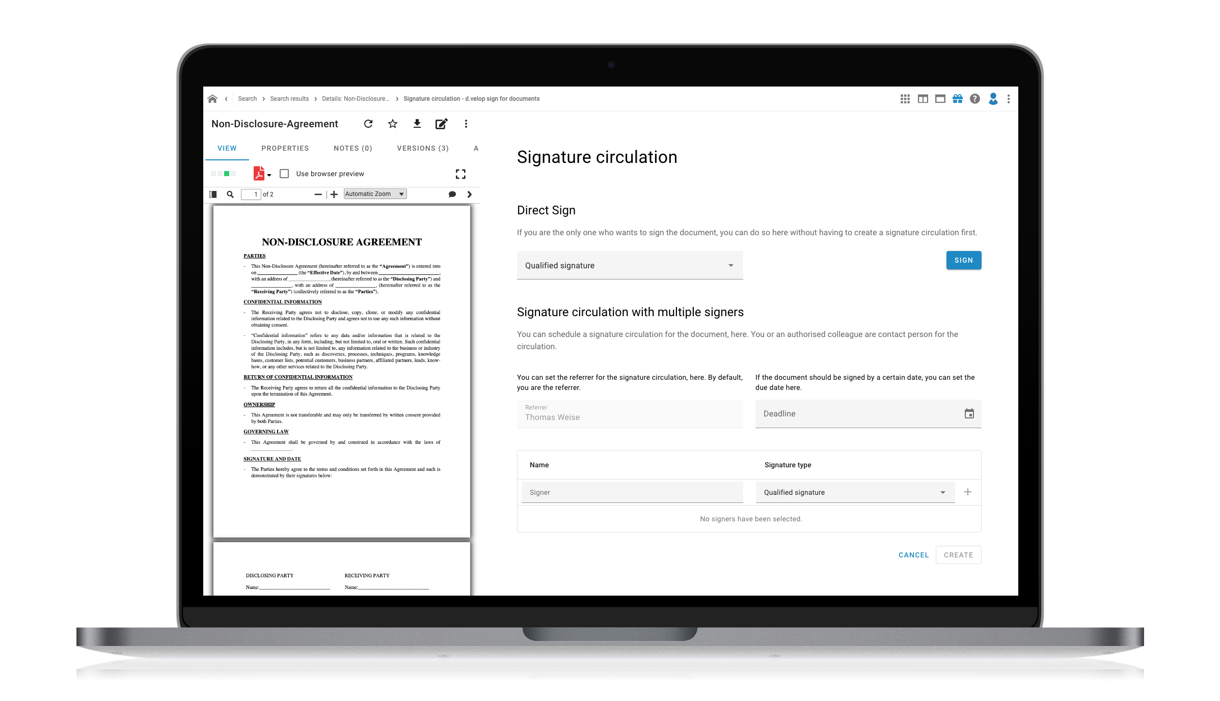 d.velop sign for documents