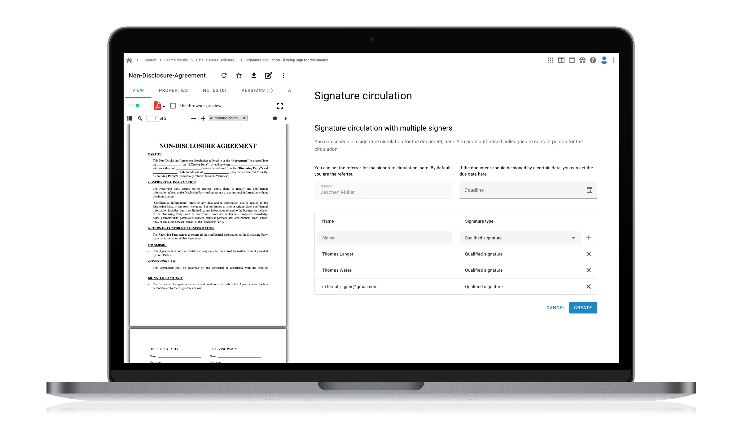 d.velop sign for documents