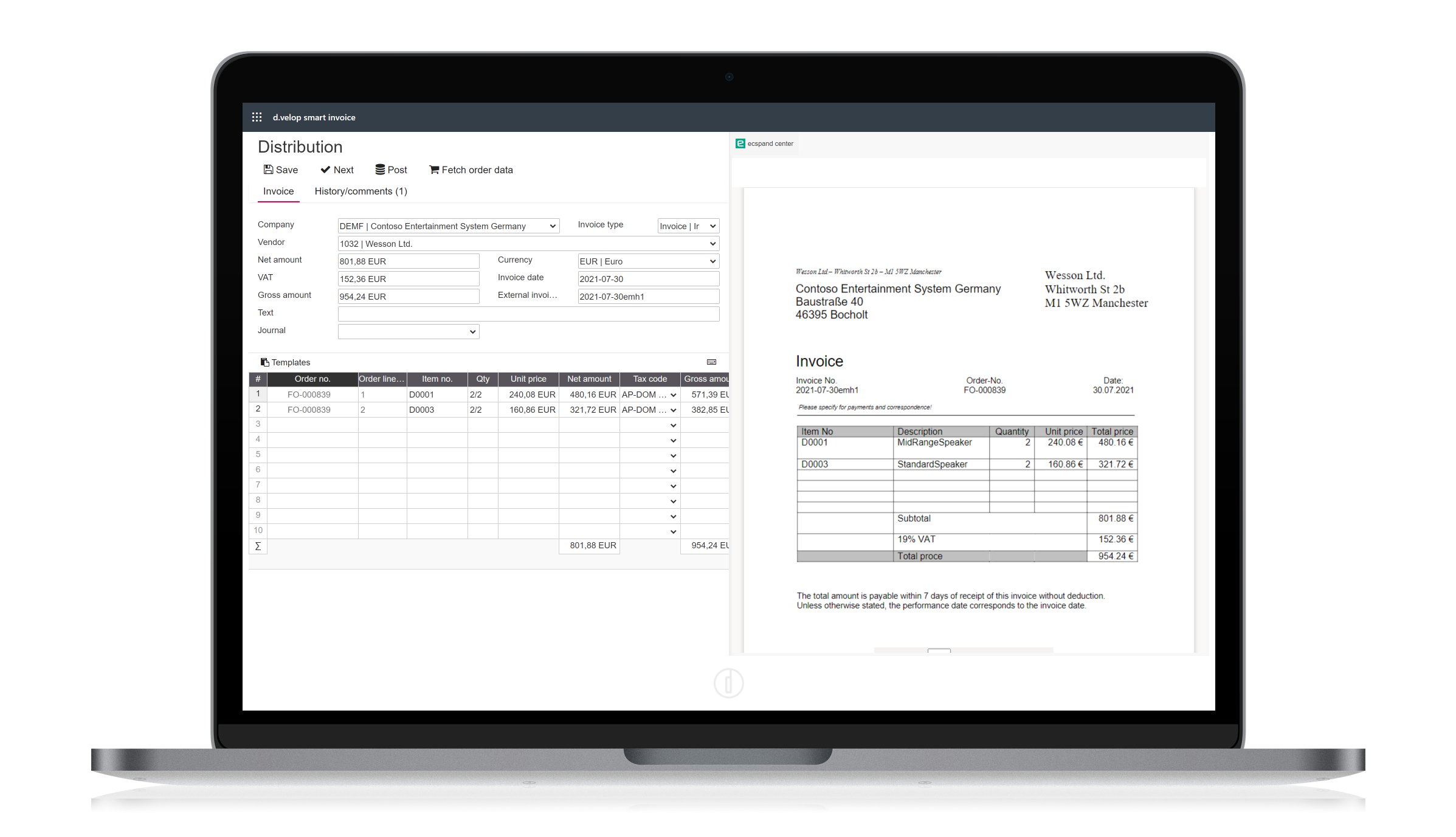 d.velop invoices for Microsoft 365