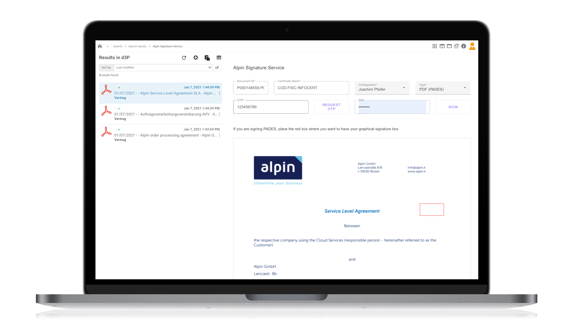 Alpin | Signature App for d.velop documents