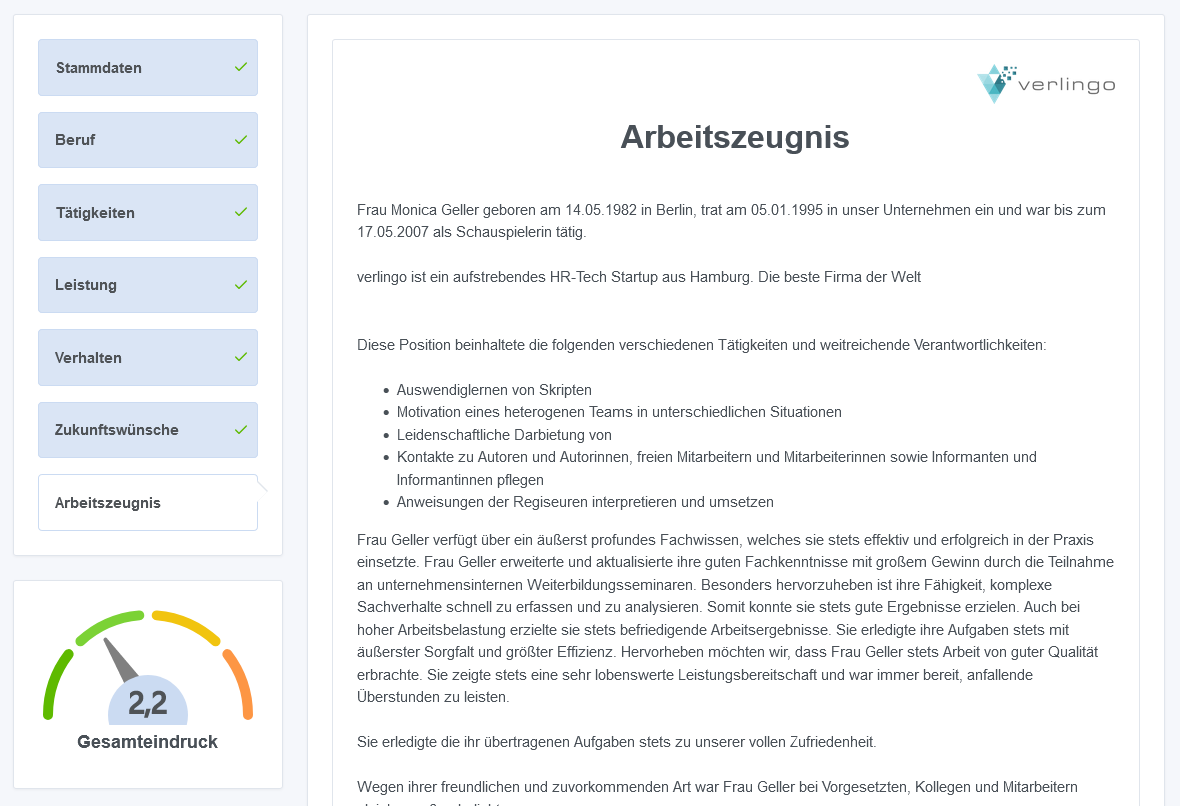 verlingo Zeugnisgenerator