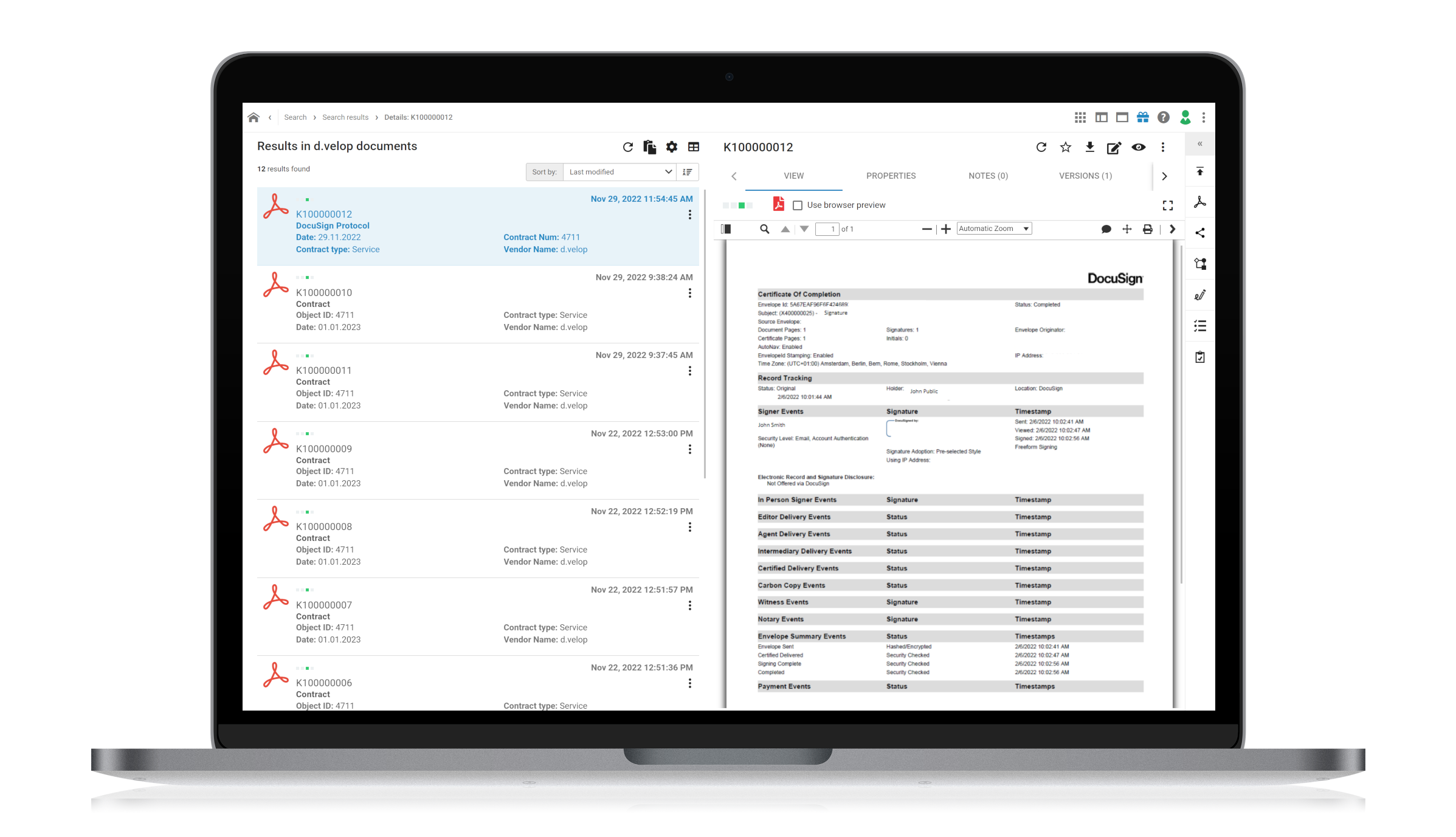 DocuSign interface in d.velop documents