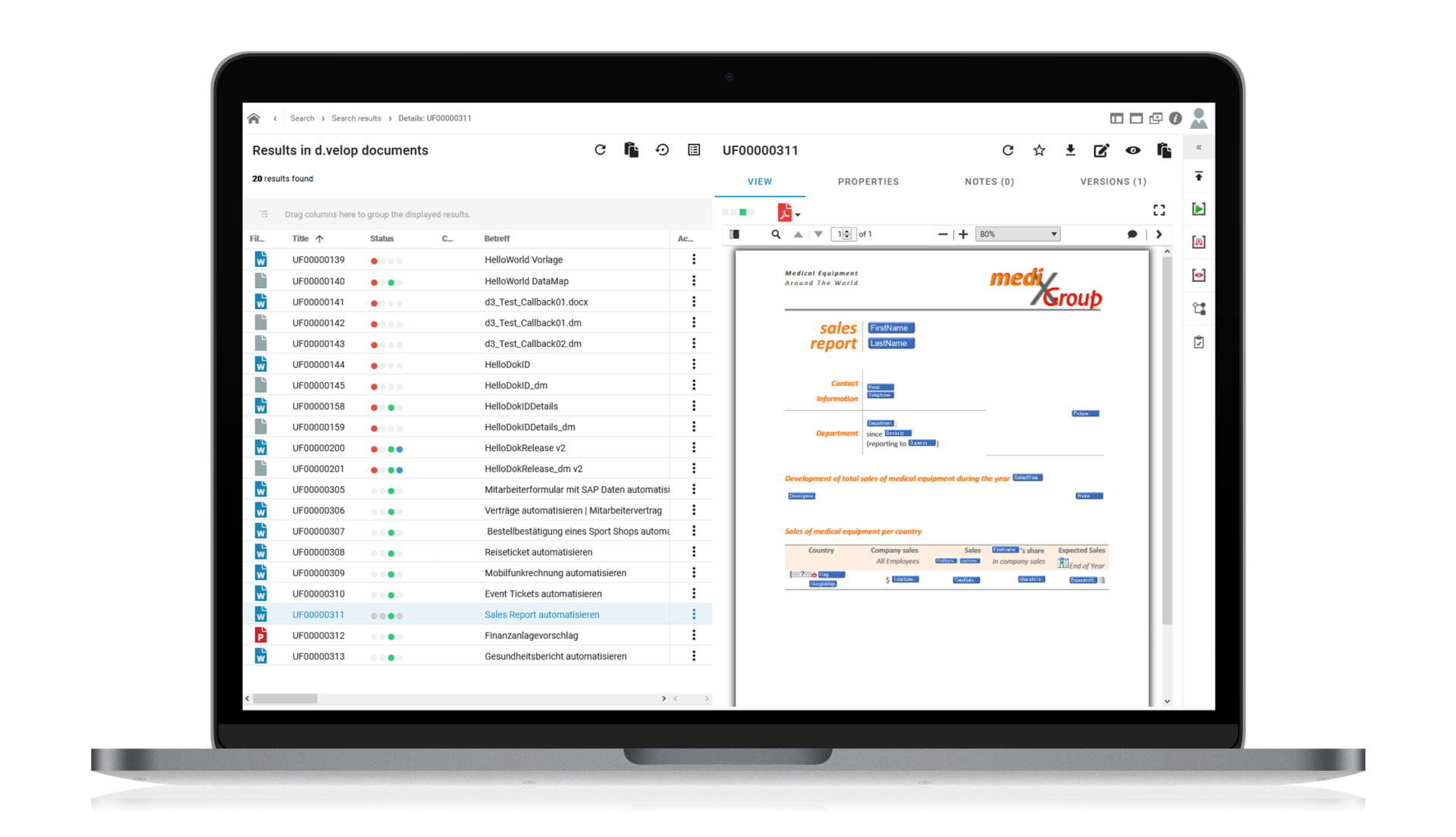 Screenshot der d.velop documents Benutzeroberfläche
